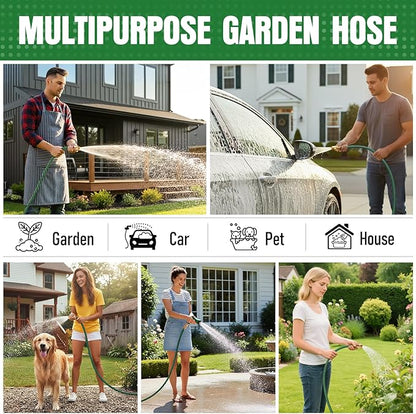 NON-EXPANDABLE Garden Hose 25 ft, Heavy Duty Flexible Water Hose, Kink Resistant Lightweight Hybrid Hose with Durable Fabric Skin, Leakproof Hose Male to Female Fittings