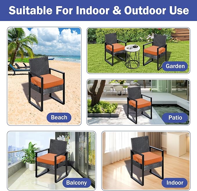 IASEAHK Patio Chair Cushions, 18.5" x 16" x 3" Outdoor Chair Cushions Set of 4, Waterproof Outdoor Cushions for Patio Furniture, Outdoors Seat Cushions Set of 4 with Handle and Ties, Spice