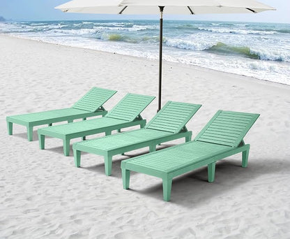 Nestl Sun Tanning Chair - Sage Green Chaise Lounge Chair Outdoor, Lightweight Pool Lounge Chairs Set of 6, Adjustable 5-Position Reclining Lawn Chair, Waterproof Beach Outdoor Lounge Chairs