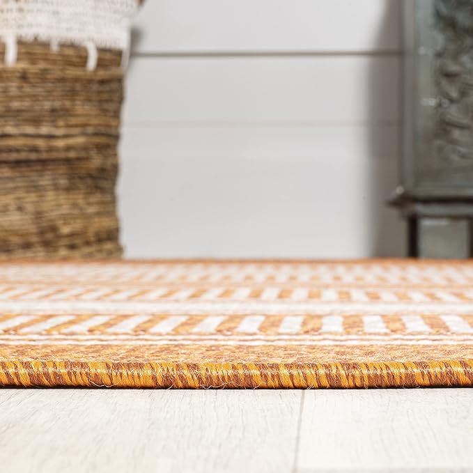 JONATHAN Y Double Stripe Indoor Outdoor Runner Rug 2X8 Orange/Cream, Haynes Modern for Backyard, Patio, Porch, Easy-Cleaning, High Traffic, Pet-Friendly, Non-Shedding (SMB202C-28)