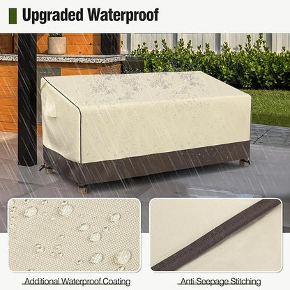 MR. COVER 3-Seater Outdoor Couch Cover Waterproof, 80 Inch Patio Furniture Covers Waterproof with All Weather Protection, Heavy Duty Outdoor Sofa Covers with Air Vent and Handles, Brown & Khaki