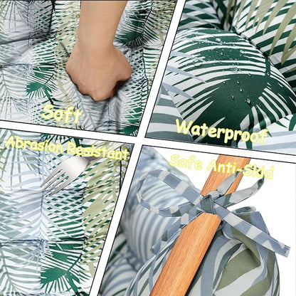 Porch Swing Cushion Three Seat, Waterproof Swing Cushions Replacement with Backrest, Outdoor Garden Furniture Patio 4" Thickened Cushions with Ties (Bamboo Leaves, 40 x 71in)