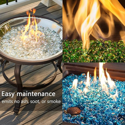 5LB Fire Glass Beads Flat Glass Marbles for Outdoor Fire Pit and Fireplace, Glass Gemstones for Vase Filler, Aquariums, Hydroponics Plants, Home Decor and Christmas DIY Craft, Amber
