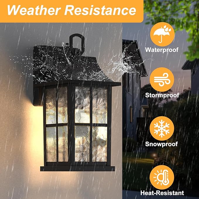 Modern Outdoor Light Fixture 2 Pack, Aluminium Dusk to Dawn Outdoor Lighting, Exterior Wall Sconce Waterproof Porch Light, Outside Light for House, Garage, Patio, Black