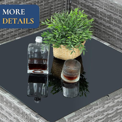 FHFO 7 Piece Outdoor Wicker Patio Furniture Set, Rattan Sectional Sofa Couch, Patio Conversation Set with Cushion & Coffee Table, for Backyard Poolside Porch Garden, Grey-Navy Blue