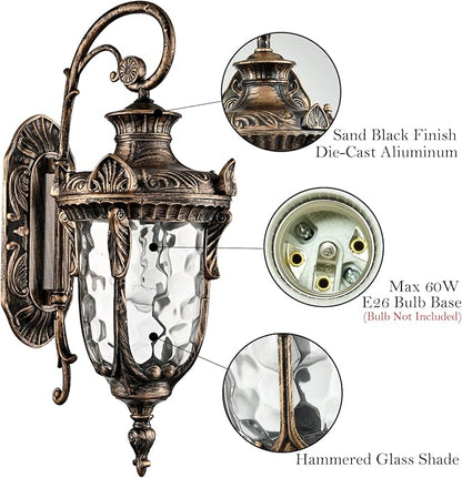 SAMTEEN Outdoor Wall Light Fixtures Bronze 20.1" Exterior Wall Lantern Sconce with Hammered Glass Shade Waterproof Porch Lights Wall Mount Outside Lights for Patio Front Door Garage House