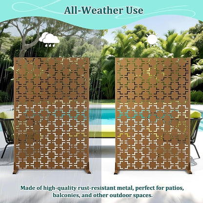 Metal Privacy Screen Outdoor Privacy Screen, Freestanding Fence Panel for Outside, 72''H×47''W, Decorative Screen Panel for Backyard/Patio/Deck