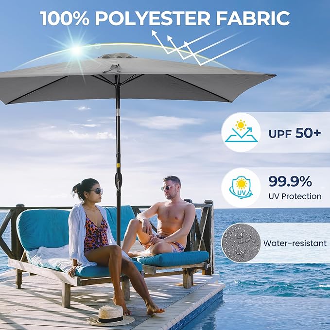SUNVIVI OUTDOOR Patio Umbrella, Rectangular Patio Umbrella, Metal Pole Square Outdoor Umbrella with Crank and Push Button Tilt, Large Outdoor Umbrella with Polyester Canopy