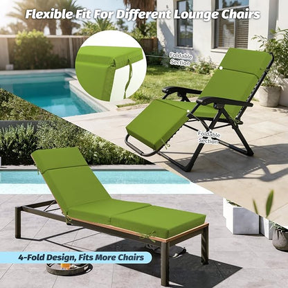 Outdoor Chaise Lounge Cushion 72" x 21" x 3", 4-Section Folding Patio Lounge Chair Cushion with Ties, Waterproof & Fade Resistant Replacement Cushion for Pool, Patio, Deck (Teal, 1 Pcs)