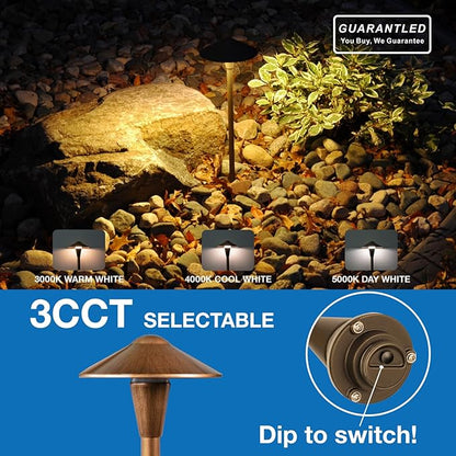 Outdoor Path Lights Low Voltage 6 Pack, Wired Pathway Lights Bronze Compatible with Transformer, 3CCT LED, Premium Brass Finish Landscape Lighting for Yard Garden Walkway Patio Decor