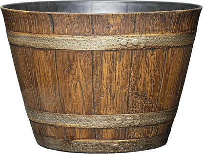 Classic Home & Garden Whiskey Barrel Planters - Wooden Finish Flower Planter Pot - Stylish Garden Pots - Indoor & Outdoor Resin Planters - Weather-Resistant Planting Pots (9" Oak Brown, Pack of 1)
