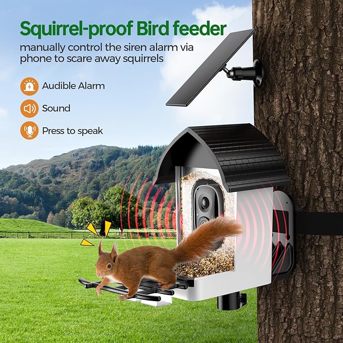 Smart Bird Feeder with Camera - 2K HD Live View, AI Identification & Instant Alerts, Weatherproof for Outdoors, 2.4GHz WiFi Solar Powered Smart Feeder for Bird Lovers