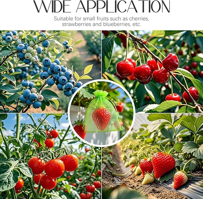 40 Pcs Fruit Protection Bags, 4x6 Inch Strawberry Bag Netting Cover, Tear Resistance Mesh Bags Drawstring, Pest Barrier Green Bags for Fruits & Vegetables, Blueberries, Cherry Tomatoes, Small Fruits