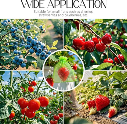 40 Pcs Fruit Protection Bags, 4x6 Inch Strawberry Bag Netting Cover, Tear Resistance Mesh Bags Drawstring, Pest Barrier Green Bags for Fruits & Vegetables, Blueberries, Cherry Tomatoes, Small Fruits