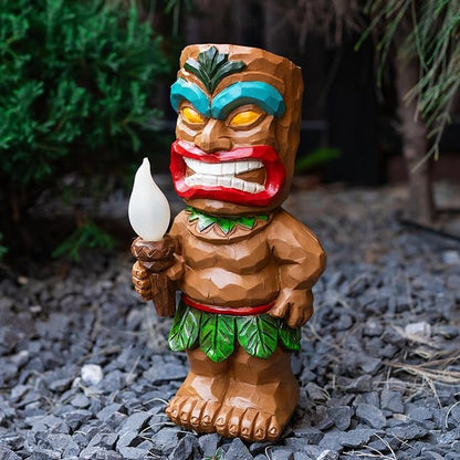 Solar Tiki Garden Statues Tiki Statue Holding Torches with Flickering Flame LED Lights for Tiki Bar Porch Lawn Yard Outdoor Decorations Christmas Birthday Gardening Gift for Mom Women