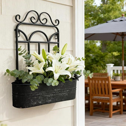 Rustic Metal Wall Planter Country Garden Wall Hanging Mount Vase Pocket Outdoor Vintage Hanging Pot Farmhouse Wall Decor for Plants Flowers (Black) (Black 1)