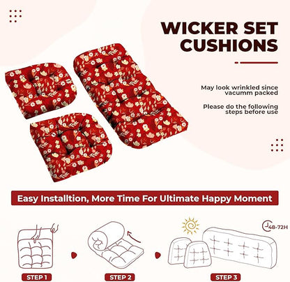 DANGHOOGY Wicker Chair Cushions, Waterproof Outdoor Loveseat Cushions for Patio Furniture, Tufted Wicker Furniture Cushions, 1 Loveseat and 2 U-Shaped Cushions (Black Floral)