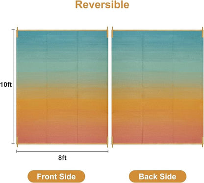 Anidaroel Ombre Camping Rug for Outside RV, 8x10ft Waterproof Outdoor Rug for Patio Clearance, Reversible Plastic Straw Outside Area Rug for Deck, Camper, Picnic, Beach(Orange&Blue, 8'x10')