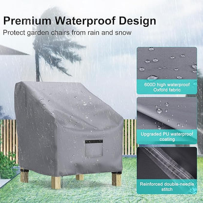Patio Chair Covers for Outdoor Furniture Waterproof 2 Pack, Lawn Chair Covers 600D Heavy Duty Oxford Cloth, Large Covers for Lounge Lawn Deep Seat 30" W x 27" D x 36" H-Gray