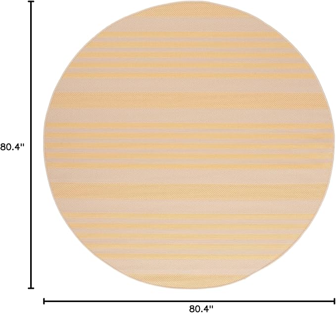SAFAVIEH Courtyard Collection 6'7" Round Gold/Beige CY6062 Stripe Indoor/ Outside Waterproof Easy cleansingPatio Backyard Mudroom Area Mat