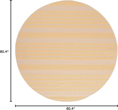 SAFAVIEH Courtyard Collection 6'7" Round Gold/Beige CY6062 Stripe Indoor/ Outside Waterproof Easy cleansingPatio Backyard Mudroom Area Mat