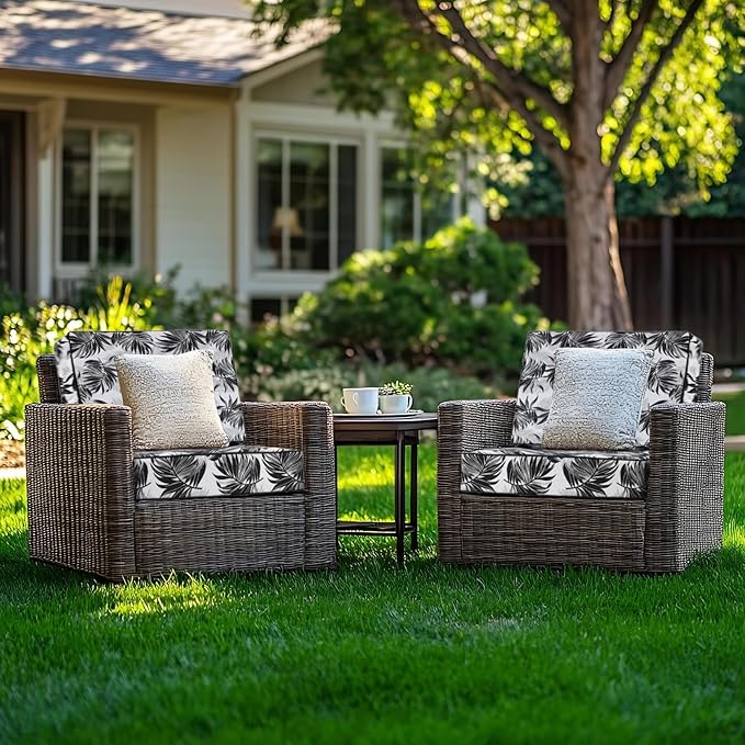 Favoyard Deep Seat Patio Cushion 19 x 19 x 3 in Waterproof Seat & Back Cushion Set with Color Fade Resisitant Pattern, Portable Handle, Attach Straps, Zipper on Removable Cover for Outdoor Furniture
