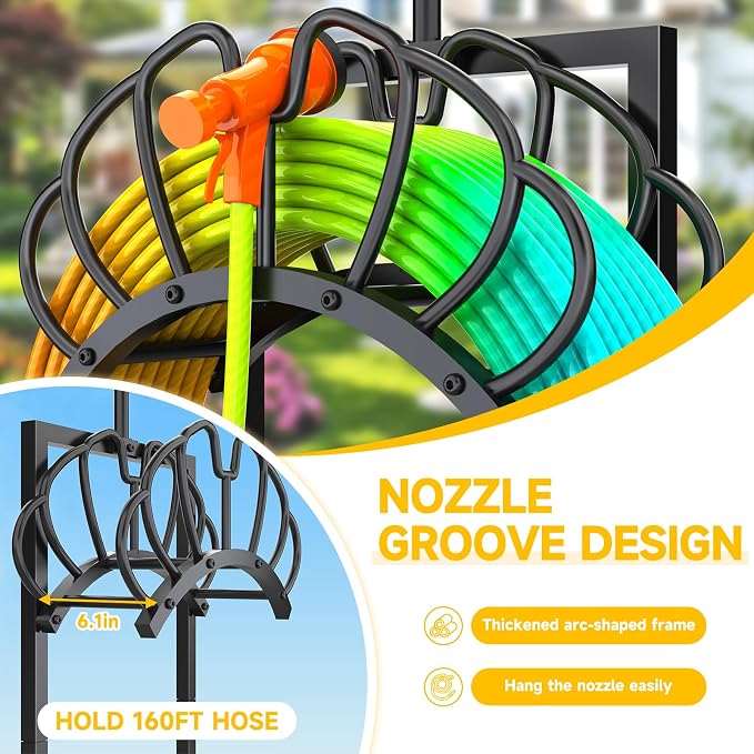 COZEER Garden Hose Holder with Shepherds Hooks, Water Hose Holders for Outside, Freestanding Hose Stand Heavy Duty Hose Hanger Storage Rack for Yard Lawn Farm