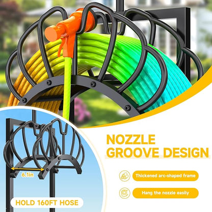 COZEER Garden Hose Holder with Shepherds Hooks, Water Hose Holders for Outside, Freestanding Hose Stand Heavy Duty Hose Hanger Storage Rack for Yard Lawn Farm