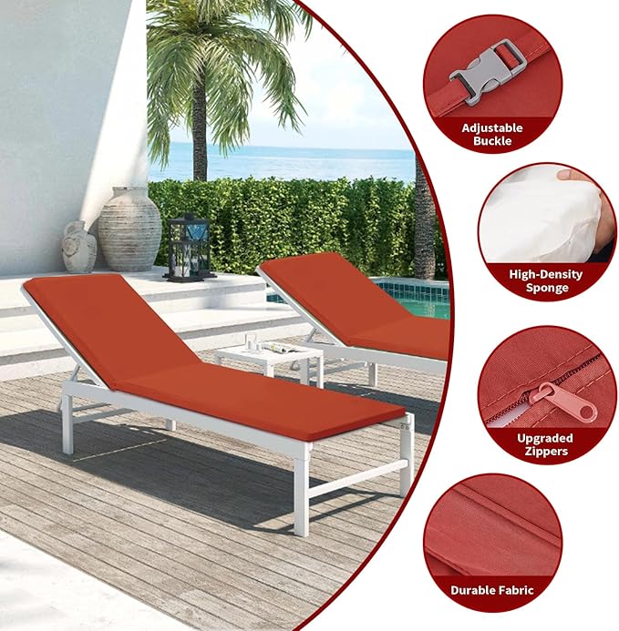 Outdoor Chaise Lounge Cushions for Patio, 72"x22"x3" Lounge Chair Cushions Set of 2, Waterproof Replacement Seat Cushions for Outdoor Furniture