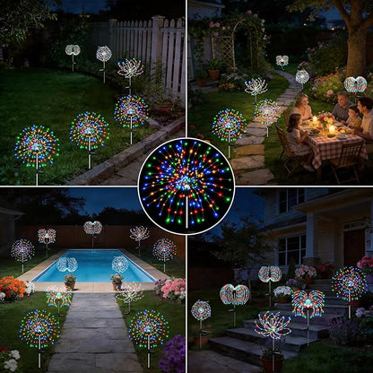 2 Pack 300 LED Solar Garden Lights Outdoor Waterproof Decorative, 8 Modes Firework Lights Solar Powered, Multicolor Sparkler Fairy Light for Yard Patio Pathway Lawn Landscape Flowerbed Party Decor