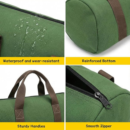 14 Inch Small Tool Bags for Men, Wide Mouth Zipper Storage Bag, Large Capacity Canvas Tool Tote Bag, Portable Multi-Function Tool bag for Storage Wrenches, Screwdrivers, Repair Tools (Green)
