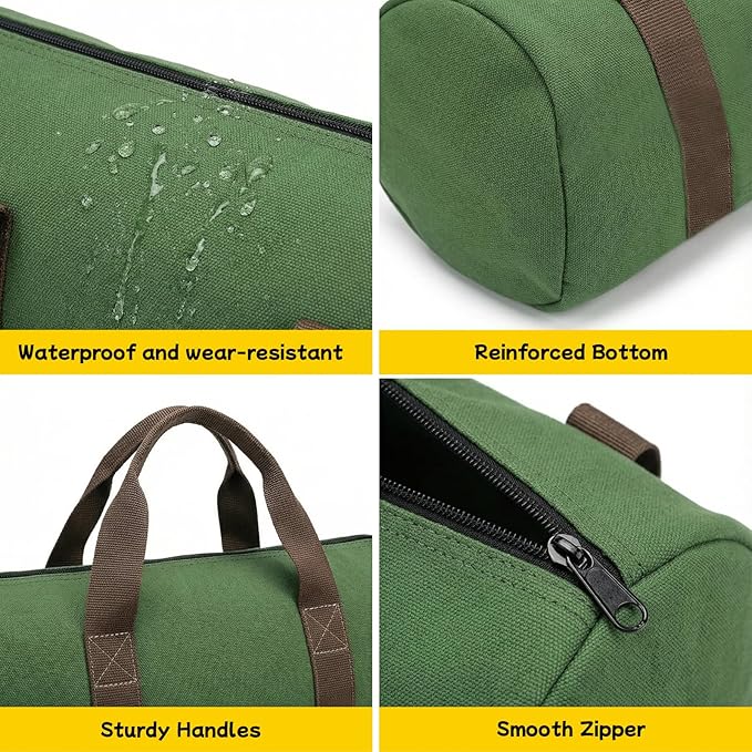 12 Inch Small Tool Bags for Men, Wide Mouth Zipper Tool Storage Bag, Large Capacity Canvas Tool Tote Bag, Multi-Function Tool bag for Storage Wrenches, Screwdrivers, Repair Tools (Green)