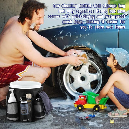 2 Pcs Bucket Organizer for 5 Gallon Car Wash Caddy Bucket Tool Bag with 6 Mesh Pockets for Cleaning Garden Fishing Tools, Bag Only