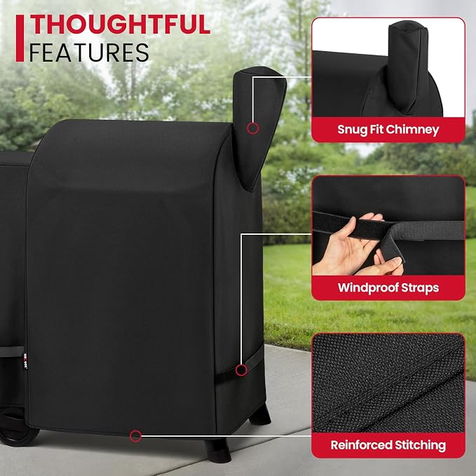 Unicook Grill Cover Compatible with Traeger Pro 22/ Pro 575 Series Wood Pellets, Heavy Duty Waterproof Full-Length Outdoor BBQ Smoker Cover, All-Season Protection Grill Accessory