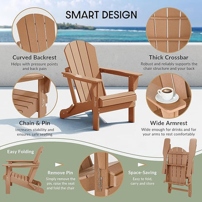 WestinTrends Malibu 2 Piece Set Outdoor Folding Poly Adirondack Chair, Teak
