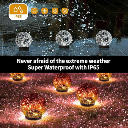 JKIMK Solar Globe Lights Outdoor Waterproof - Cracked Glass Ball Lights for Garden, Patio, Yard, Lawn and Backyard Decor - Decorative Orbs for Outside