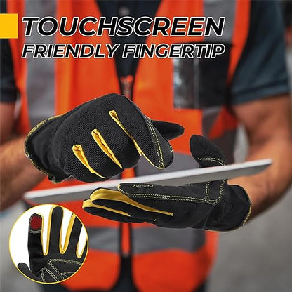 HANDLANDY Work Gloves Mens & Women, Utility Safety Mechanic Working Gloves Touch Screen, Flexible Breathable Yard Work Gloves (X-Large, Black-Yellwo)
