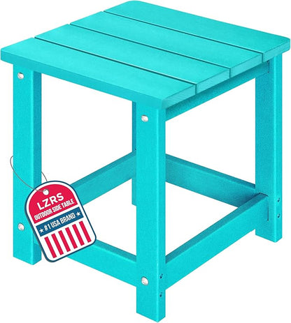 LZRS Square Patio Side Table, Heavy Duty HDPE Outdoor End Table with Wood Texture, Weatherproof Composite Table for Adirondack Chairs, Deck, Pool, Indoor/Outdoor, No Peeling or Cracking(Turquoise)