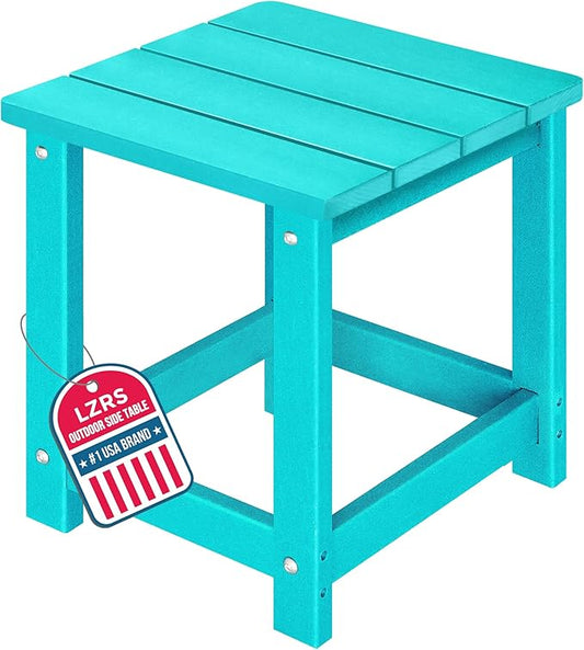LZRS Square Patio Side Table, Heavy Duty HDPE Outdoor End Table with Wood Texture, Weatherproof Composite Table for Adirondack Chairs, Deck, Pool, Indoor/Outdoor, No Peeling or Cracking(Turquoise)