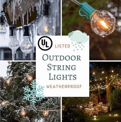 Hometown Evolution, Inc. Commercial Grade Vintage Edison Outdoor String Lights (PS50 Clear - Commercial Black Wire, 100 ft)