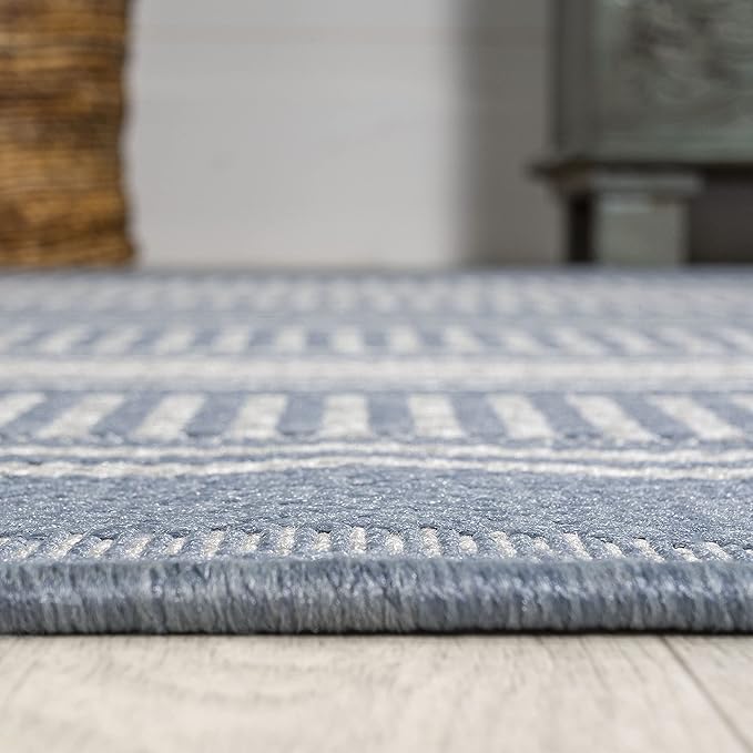 JONATHAN Y Double Stripe Indoor Outdoor Runner Rug 2X8 Blue/Light Gray, Haynes Modern for Backyard, Patio, Porch, Easy-Cleaning, High Traffic, Pet-Friendly, Non-Shedding (SMB202E-28)
