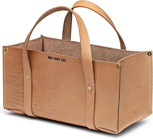 Kings County Tools Buffalo Leather Tool Tote Bag | Large Storage Capacity | Easy to Access & Transport | Heavy-Duty Cowhide Carrying Straps | 1/8” Thick Hide | Sewn in America