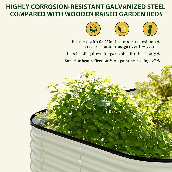 MUPATER 8x4x1FT Raised Garden Bed Outdoor, Modular Galvanized Raised Garden Bed Kit for Planting, Above Ground Planter Box for Gardening, Supportive Bars and Rubber Strip Edging Included, Beige