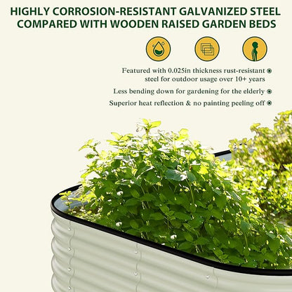 MUPATER 8x4x1FT Raised Garden Bed Outdoor, Modular Galvanized Raised Garden Bed Kit for Planting, Above Ground Planter Box for Gardening, Supportive Bars and Rubber Strip Edging Included, Beige