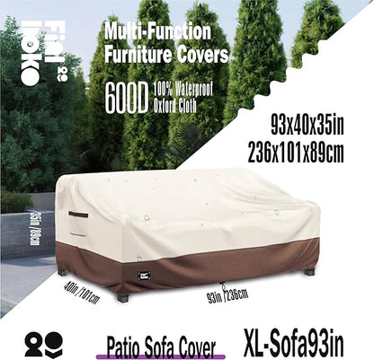 3-Seater Outdoor Couch Cover,93Wx40Dx35H Inches Patio Furniture Covers, Heavy Duty Cover for Outdoor Furniture Covers Waterproof, Beige&Brown