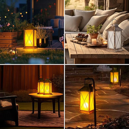 2 Pack Solar Lantern with Flickering Flame Candle, 13" Outdoor Waterproof Solar Lanterns Garden Decorative, Glass Hanging Lantern Metal for Outdoor Patio Yard Tabletop Decoration Mothers Day Gifts Mom