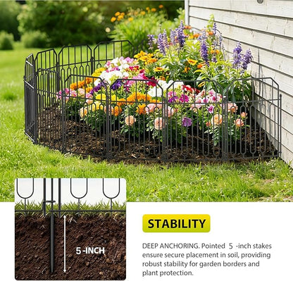 VANCASTLE Decorative Garden Fence, Toatal 10FT(L) x 21IN(H) Outdoor Metal No Dig Fence Animal Barrier, Rustproof No-Tool Assembly Landscape Edging for Yard, Lawn, Patio, Flower Bed-10 Panels Design I