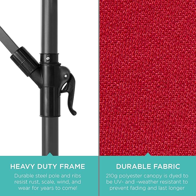 Best Choice Products 10ft Offset Hanging Market Patio Umbrella w/Easy Tilt Adjustment, Polyester Shade, 8 Ribs for Backyard, Poolside, Lawn and Garden