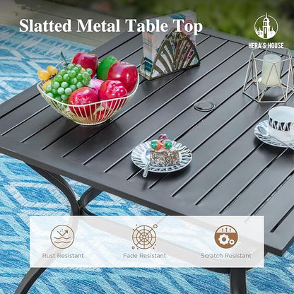 HERA'S HOUSE Patio Table and Chairs for 4, 5 Pieces Outdoor Deck Dining Furniture Sets, Square Metal Dining Table Set with Chairs for Lawn Garden Backyard, Blue