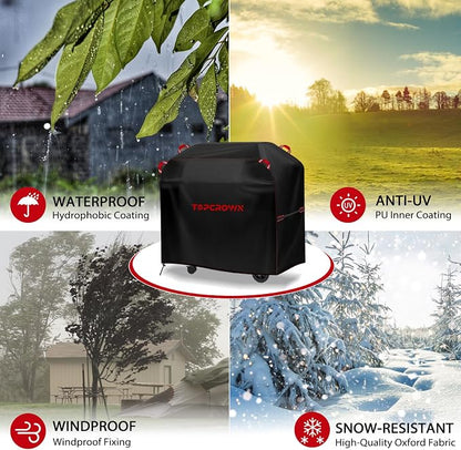 TOPCROWN Grill Cover for Outdoor Grill, BBQ Gas Grill Waterproof Anti-UV Oxford Fabric Windproof Design with Adjustable Straps, Fits Weber/Char-Broil/Nexgrill and More (420D Black+Red, 30" - 32")